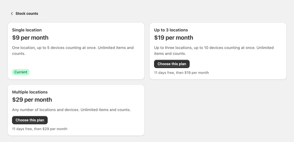 The three paid plans, as the app lists them