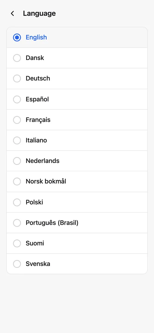 Twelve languages, picked per device
